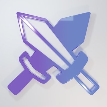 Purple-blue Sword for game icon isolated on grey background. Minimalism concept. 3D render illustration
