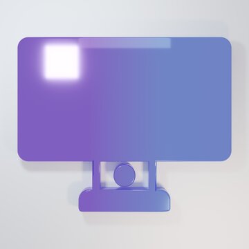 Purple-blue Computer monitor icon isolated on grey background. PC component sign. Minimalism concept. 3D render illustration