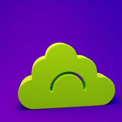 Fototapete - Green Cloud icon isolated on purple-blue background. Minimalism concept. 3D render illustration