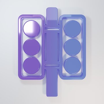 Purple-blue Racing traffic light icon isolated on grey background. Minimalism concept. 3D render illustration