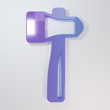 Purple-blue Hammer icon isolated on grey background. Tool for repair. Minimalism concept. 3D render illustration