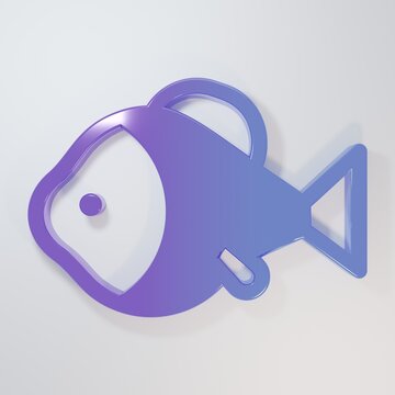 Purple-blue Fish icon isolated on grey background. Minimalism concept. 3D render illustration