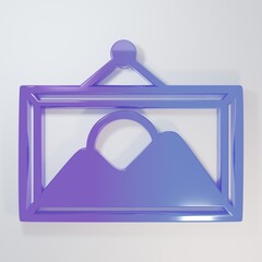 Fototapete - Purple-blue Picture landscape icon isolated on grey background. Minimalism concept. 3D render illustration