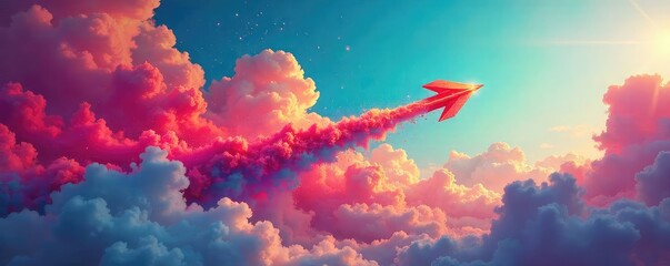 Wall Mural - lone arrow soaring through vibrant abstract sky freedom, progress, and limitless potential