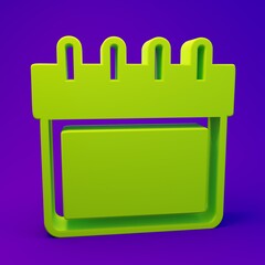 Fototapete - Green Calendar icon isolated on purple-blue background. Event reminder symbol. Minimalism concept. 3D render illustration