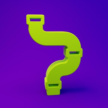 Green Industry metallic pipe icon isolated on purple-blue background. Plumbing pipeline parts of different shapes. Minimalism concept. 3D render illustration