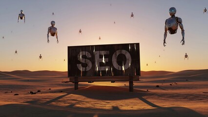 Wall Mural - seo's future: robots oversee a desert billboard landscape