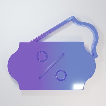 Purple-blue Discount percent tag icon isolated on grey background. Shopping tag sign. Special offer sign. Discount coupons symbol. Minimalism concept. 3D render illustration