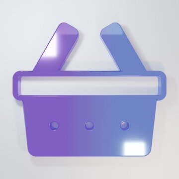 Purple-blue Shopping basket icon isolated on grey background. Online buying concept. Delivery service sign. Shopping cart symbol. Minimalism concept. 3D render illustration
