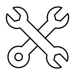 Poster - Two crossed wrenches thin line icon, repair service concept. Vector graphics. Mechanic staff tools sign on white background, style mobile or design.
