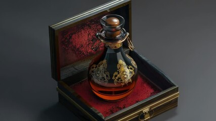 Poster - A bottle of liquor stored in a wooden box or case