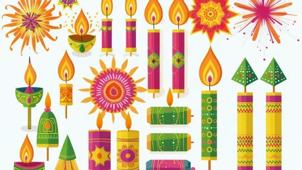 Poster - Bright candles and decorative items on a plain white background
