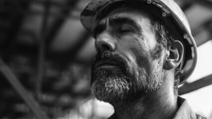 Poster - Construction worker wearing a black and white hard hat