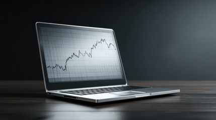Poster - technology and advertisement concept - laptop computer with graph on screen, no logos, no brands