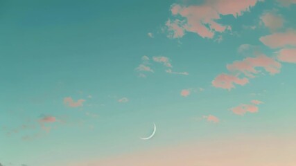 Aufkleber - A plane soars through the clouds, illuminated by the crescent moon