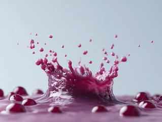 Poster - Captivating macro shot of crimson liquid splashing, creating a crownlike effect. Ideal for conveying dynamics, energy, freshness, or scientific concepts. Visually arresting
