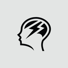 Poster - Brainstorming concept represented by a head silhouette with lightning bolt icon