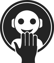 Poster - Silhouette of a hand gently interacting with a human face in a circular frame