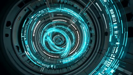 Wall Mural - abstract futuristic tunnel with glowing blue lines and circular patterns, symbolizing technology