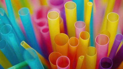 Poster - A close-up view of a bunch of plastic drinking straws, useful for representing waste or pollution in illustrations