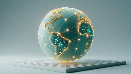 Poster - Detailed digital globe featu interconnected glowing network points representing global connectivity and digital communication across continents and countries