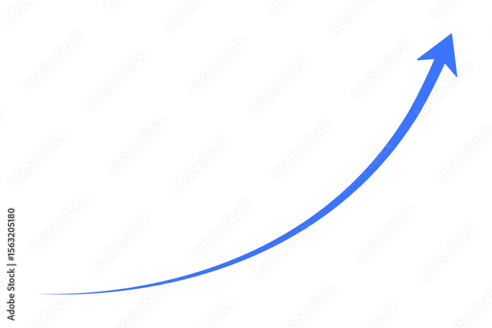 A bright blue upward curving arrow indicating progress and growth ...