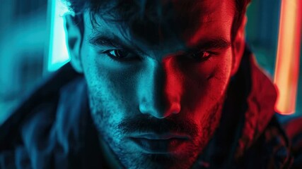 Poster - A close-up shot of a man's face with a leather jacket, perfect for use in fashion or lifestyle content