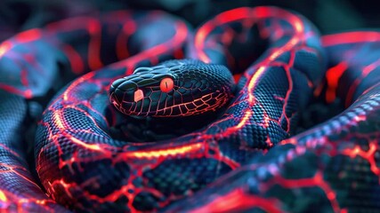 Poster - A close-up shot of a snake's head with glowing red lights