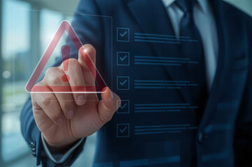 Fototapete - Businessman checking the steps through document with a list of checkboxes ,regulation ,Concepts of practices and policies , procedure company articles of association Terms and Conditions. 