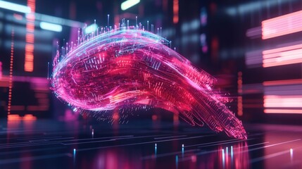 Poster - Dynamic abstract digital wave formation virtual space 3d render neon environment close-up view technology concept
