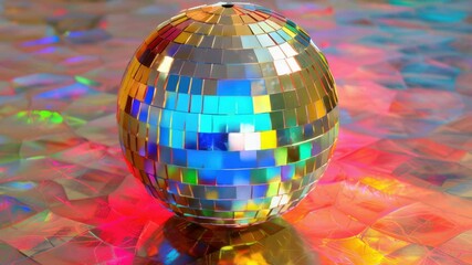 Poster - A disco ball sits on a shiny surface, ready for a party