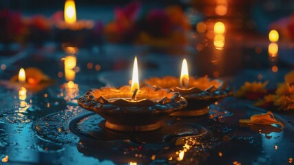 Poster - A group of lit candles sitting on a table, perfect for indoor or outdoor decoration