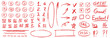 © PawLoveArt - Exam grade test red pen mark set. Crayon school test results different hand drawn signs. Teacher scores of student homework. Vector handwritten scribble marker academic symbols on white background