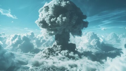 Poster - A cloudy day with a large mushroom cloud in the distance, perfect for disaster or crisis related concepts