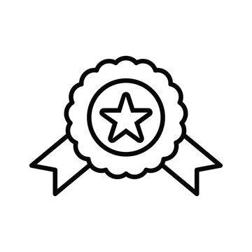 Black and White Star Award Ribbon Outline Icon
