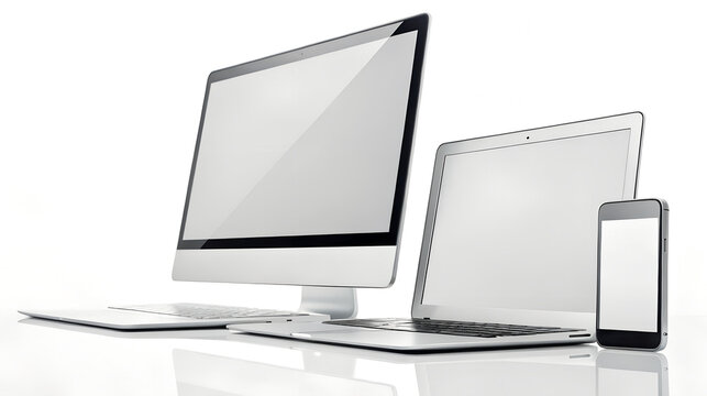 Modern Devices Desktop, Laptop, and Smartphone Mockups