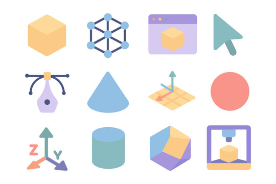 3d design elements vector illustration for digital graphics in flat style