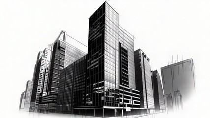 Poster - A tall, imposing structure in black and white illustration