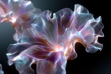 Poster - Ethereal translucent flower petals glowing softly in a dark background