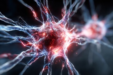 Poster - Vibrant digital rendering of neurons interacting in a neural network