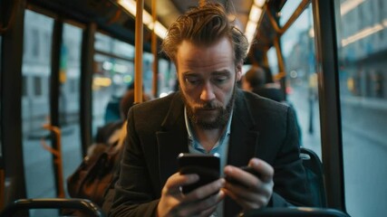 Poster - A person riding a public transportation vehicle, engrossed in their mobile device