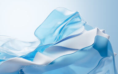 Poster - Flowing transparent blue multilayer cloth background, 3d rendering.
