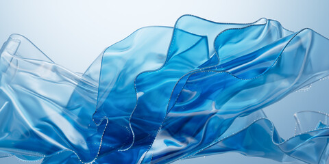 Poster - Flowing transparent blue multilayer cloth background, 3d rendering.