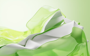 Poster - Flowing transparent green multilayer cloth background, 3d rendering.