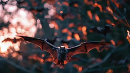 Poster - A bat in mid-air, its wings spread wide