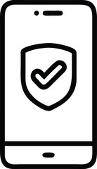 Poster - Smartphone with security shield icon representing data protection in a simple outline style