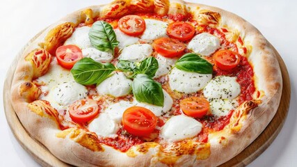 Poster - A slice of fresh pizza topped with juicy tomatoes, creamy mozzarella cheese, and fragrant basil leaves