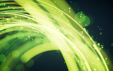 Poster - Rotating glowing green vortex lines and particles background, 3d rendering.