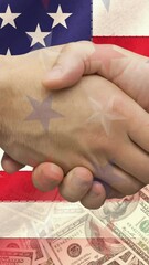 Poster - Animation of business people shaking hands over american flag
