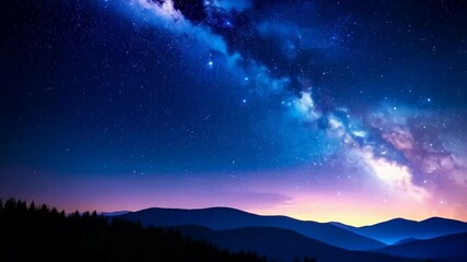 Wall Mural - mountain silhouettes beneath vibrant celestial sky filled with countless stars and galactic milky wa
